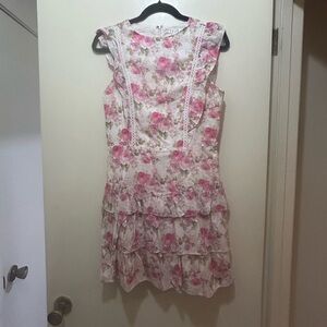 TCEC Floral Ruffle Mini Dress in Pink and White